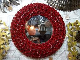 Metal Red Rose Wall Mirror Decor Derircor