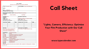call sheet template pdf word excel