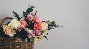 Maybe you would like to learn more about one of these? Picture Bouquets Flowers Wicker Basket Gray Background 2560x1440