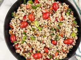 easy vegan barley salad with vegetables