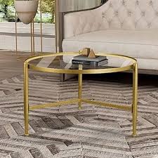 Iron Round Glass Top Coffee Table With