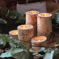 Natural Birch Wood Log Tea Light Candle