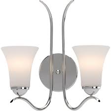 Volume Lighting Alesia 2 Light 5 5 In Polished Nickel Indoor Vanity Wall Sconce Or Wall Mount With Frosted Glass Bell Shades 3012 93 The Home Depot