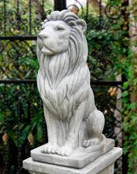 Noble Lion Stone Sculpture 36 High