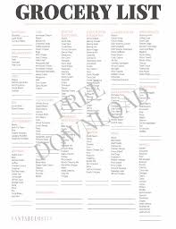 Grocery List Template Free Printable Download