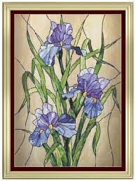 Large Iris Flowers Panel Stained Glass
