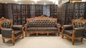 181 5 seater wood and leather sofa set