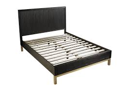 Modern Black Oak Brass Bed Frame