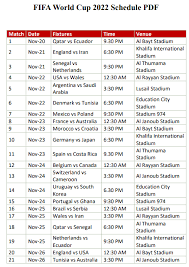 Fifa World Cup 2022 Fixtures Table Pdf gambar png