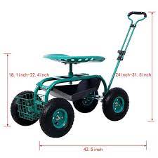 Amucolo Green Steel Rolling Garden Scooter Garden Cart Seat With Wheels And Tool Tray And 360 Swivel Seat