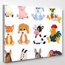 Paintings country living farm animals cow pig barn rooster dog cat calf art farmhouse pictures canvas wall art print modern decorative artwork for living room home decor framed ready to hang 16 x 20. Farm Animal Collection Set Cartoon Canvas Wall Art