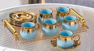 Blue Glass Cups Saucers For