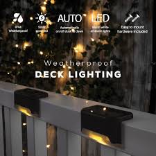 Merkury Innovations Solar Powered Outdoor Warm White Integrated Led Deck Stair Pathway Fence Lights Ip44 Weatherproof 4 Pack Mi Las03 101 The Home Depot