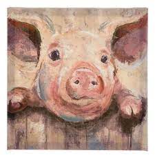 Pig At Fence Painted Canvas Wall Decor