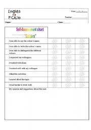 English Worksheets Self Assessment Chart Colours