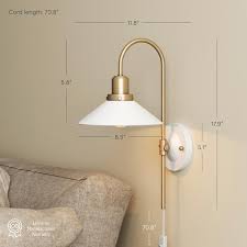 Nathan James Reta 1 Light Fixture Wall Mounted Lamp Plugin Sconce With White Shade And Switch For Living Room Or Bedroom