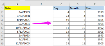 day month and year in excel