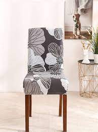 Grey Flower Stencil Print Dining Chairs
