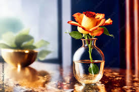Glass Vase With A Orange Rose Inside Of
