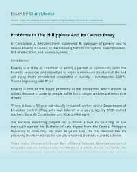 On the one hand, it is caused by for example, motor vehicle mechanics and heavy. Problems In The Philippines And Its Causes Free Essay Example