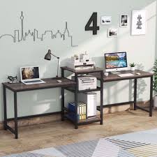 Shop wayfair for the best home office dual desks. Tribesigns 96 9 Double Computer Desk With Printer Shelf Extra Long Two Person Desk Workstation With Storage Shelves Large Office Desk Study Writing Table For Home Office Vintage Walnut Walmart Com Walmart Com