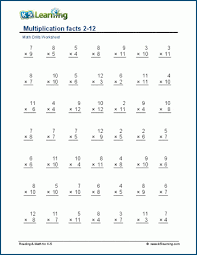 multiplication facts 2 12 worksheet