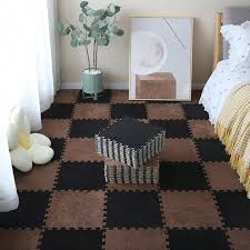 brown plush puzzle foam floor mat