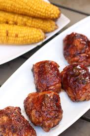 traeger grilled en thighs with a bbq glaze