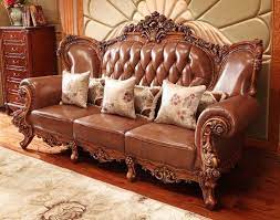 natural polish teak wood leather sofa