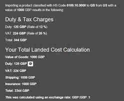 calculate uk import duty and ta