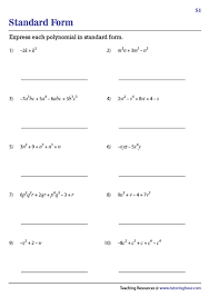 Polynomials In Standard Form Worksheets