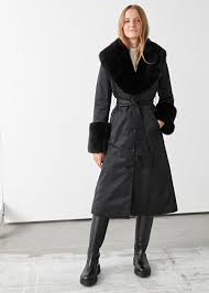 Long Belted Fitted Faux Fur Coat