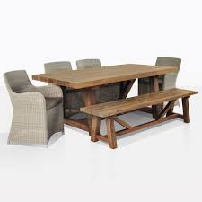 reclaimed teak trestle table bench and