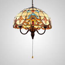 Bowl Shade Ceiling Light With Pull Chain 3 Lights Tiffany Victorian Stained Glass Hanging Light For Foyer Beautifulhalo Com