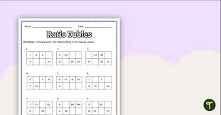 ratio tables worksheet teach starter