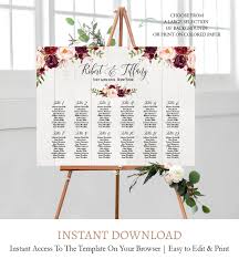 Burgundy Floral Wedding Seating Chart Template Fl1