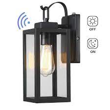 Uixe 1 Light Matte Black Hardwired Outdoor Wall Lantern Sconce Dusk To Dawn Sensor With Clear Glass 1 Pack