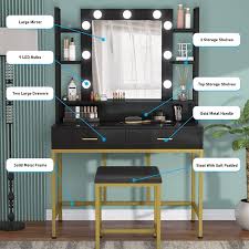 vanity table with lighted mirror