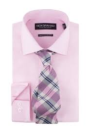 Nick Graham Light Pink Micro Check Modern Fit Dress Shirt Plaid Necktie Set Nordstrom Rack