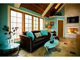 dark brown and turquoise living room