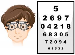 Man Wearing Eye Test Glasses And Reading Chart Vector Free