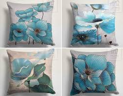 Patio Flower Pillow Covers Blue Fl