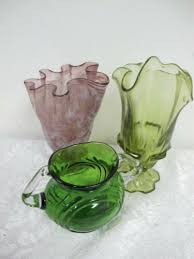vintage glass vases 3 fluted purple