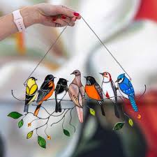 Multicolor Birds On 1 Wire High Stained