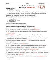 periodic trends test review answer key