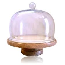 Rustic Wooden Cake Stand With Glass Top