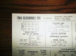 Details About 1964 Oldsmobile F85 Series 330 Ci V8 Sun Tune Up Chart Excellent Condition
