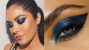 graphic metallic blue eye makeup