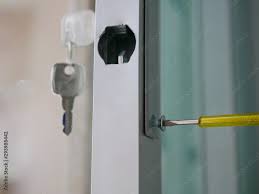 key lock on a sliding glass door