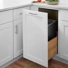 hton bay avondale shaker alpine white quick emble plywood 18in base cabinet with pull out trash can 18inw x 24ind x 34 5inh